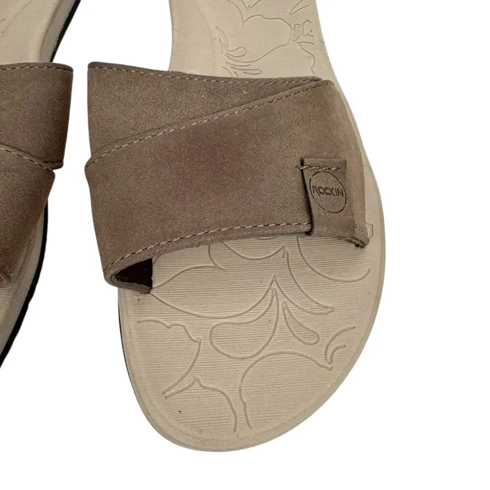Rockin Brown Faux Suede Lightweight Padded Breathable Flip Flops Sz‎ 11 Comfort